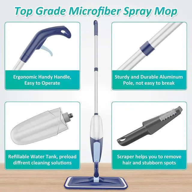 Alt view image 5 of 7 - Spray Mops for Floor Cleaning, TRAV-ROUND Microfiber Wood Floor Mop with 3 Reusable Washable Pads Fit for Swiffer Powermop for Dry Dust Wet Cleaning on Hardwood Laminate Wood Ceramic Vinyl Tile