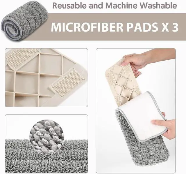 Alt view image 4 of 6 - Spray Mop for Floor Cleaning, HOMTOYOU Floor Mop with a Refillable Bottle and 3 Washable Microfiber Pads, Dry Wet Spray Mop for Home Kitchen Hardwood Laminate Wood Vinyl Ceramic Tiles Floor Cleaning
