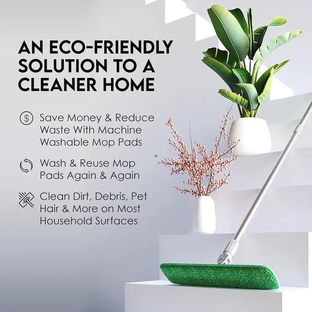 Alt view image 2 of 7 - Turbo Microfiber Mop Floor Cleaning System - 18-inch Dust Mop with 4 Reusable Pads for Hardwood and Tile, 360-Spin Floor Mop Head & Extendable Handle - Household Cleaning Tools