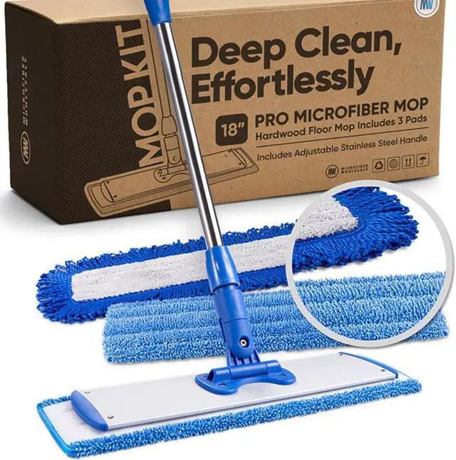 Main image of 18" Professional Microfiber Mop - Hardwood Floor Mop - Dry & Wet Mop for Wood, Laminate, Tile, Vinyl Floors | Washable Pads | Wet & Dust Mopping | Adjustable Handle