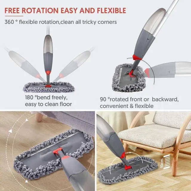 Alt view image 5 of 7 - Spray Mop for Floor Cleaning, Domi-patrol Microfiber Floor Mop Dry Wet Mop Spray with 3 Washable Mop Pads & Refillable Bottle, Dust Cleaning Mop for Hardwood Laminate Tile Floors, Gray