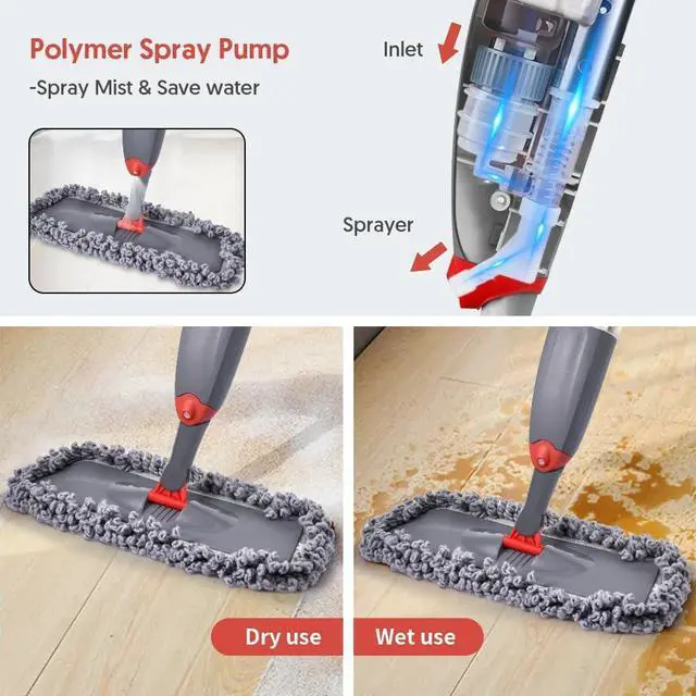 Alt view image 4 of 7 - Spray Mop for Floor Cleaning, Domi-patrol Microfiber Floor Mop Dry Wet Mop Spray with 3 Washable Mop Pads & Refillable Bottle, Dust Cleaning Mop for Hardwood Laminate Tile Floors, Gray