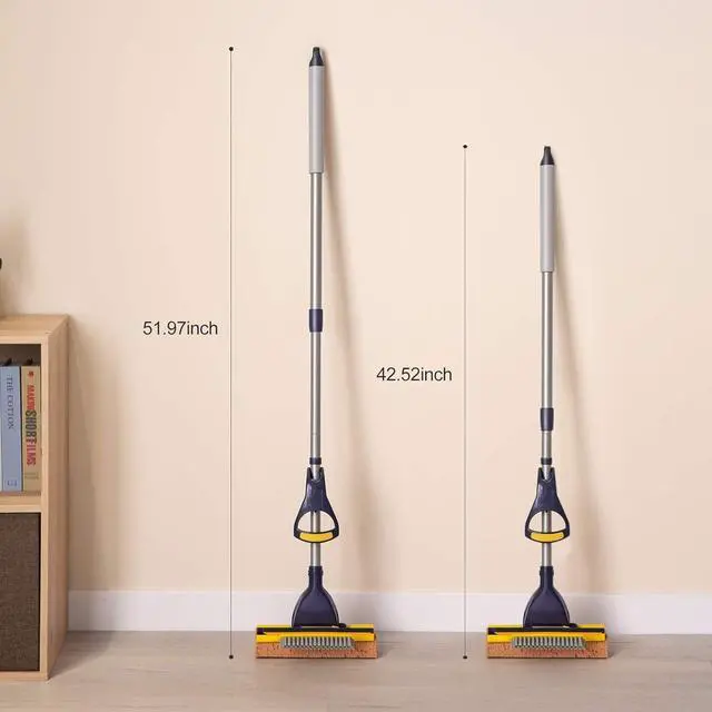 Alt view image 3 of 7 - Yocada Sponge Mop Home Commercial Use Tile Floor Bathroom Garage Cleaning Total 3 Sponge Heads Squeegee and Extendable Telescopic Long Handle 42.5 to 52 Inches Easily Dry Wringing Only 3 Heads
