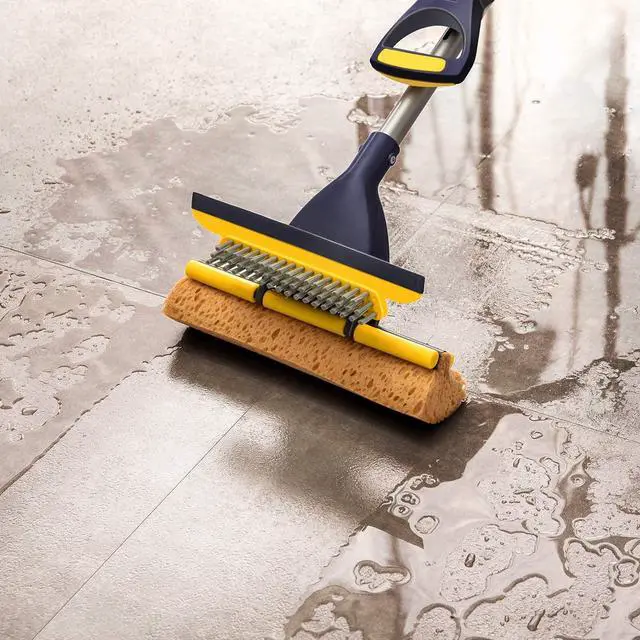 Alt view image 5 of 7 - Yocada Sponge Mop Home Commercial Use Tile Floor Bathroom Garage Cleaning Total 3 Sponge Heads Squeegee and Extendable Telescopic Long Handle 42.5 to 52 Inches Easily Dry Wringing Only 3 Heads