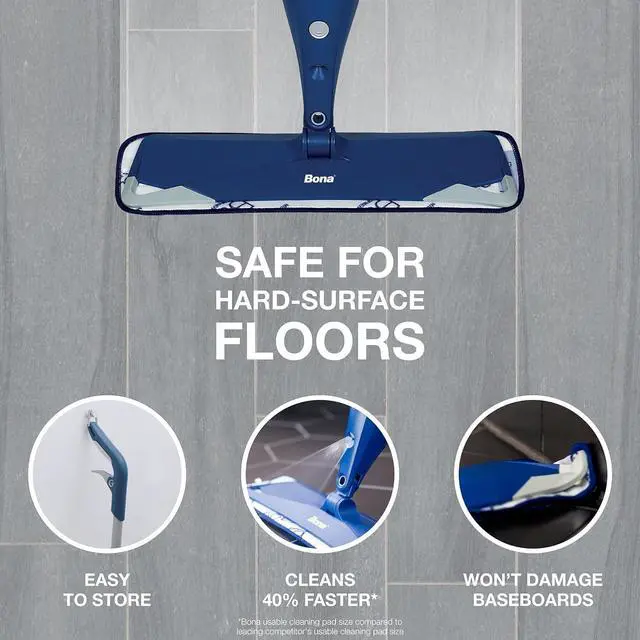 Alt view image 2 of 6 - Bona Premium Multi-Surface Floor Spray Mop - Includes Multi-Surface Floor Cleaning Solution 34 fl oz and Machine Washable Microfiber Cleaning Pad - for Stone, Tile, Laminate, and Vinyl Floors