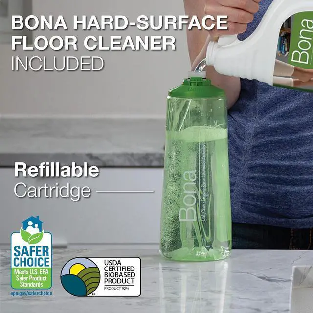 Alt view image 4 of 6 - Bona Premium Multi-Surface Floor Spray Mop - Includes Multi-Surface Floor Cleaning Solution 34 fl oz and Machine Washable Microfiber Cleaning Pad - for Stone, Tile, Laminate, and Vinyl Floors