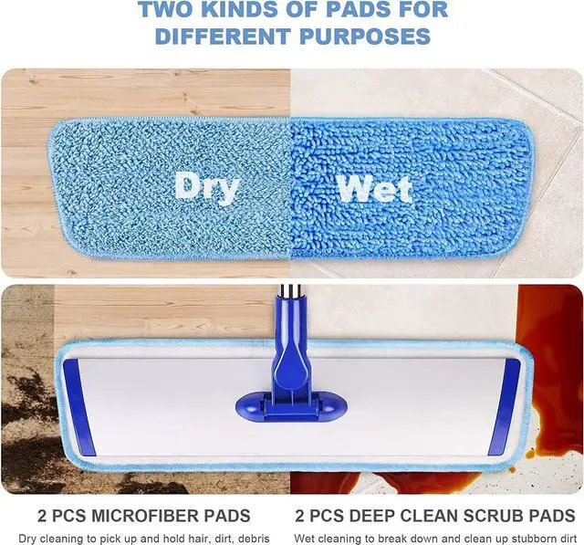 Alt view image 2 of 7 - 18" Professional Microfiber Mop Floor Cleaning mop, Flat Mop with Stainless Steel Handle,4 Reusable Washable Mop Pads and mop Pads Brush,Microfiber Mop for Hardwood (18" Microfiber Mop)