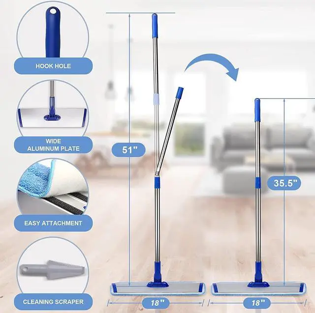 Alt view image 3 of 7 - 18" Professional Microfiber Mop Floor Cleaning mop, Flat Mop with Stainless Steel Handle,4 Reusable Washable Mop Pads and mop Pads Brush,Microfiber Mop for Hardwood (18" Microfiber Mop)