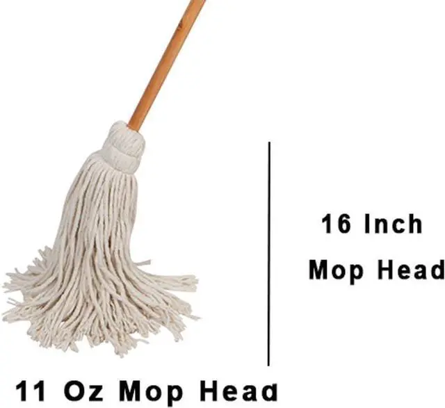 Alt view image 3 of 5 - Large Wet Deck Cotton Mop with Solid Wood Handle (11 Oz, White)