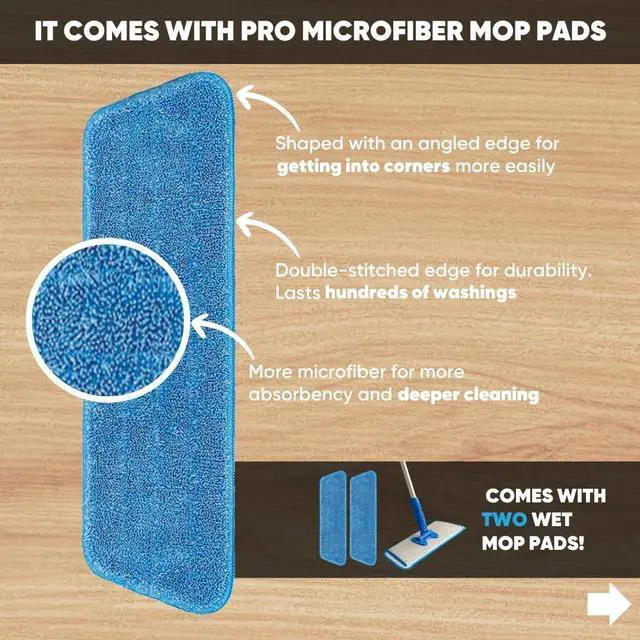 Alt view image 5 of 7 - Cinch Mop - Microfiber Mop for Hardwood Floors - Flat Mops System for Wood, Tile, Laminate, Vinyl, 2 Wet Pads Refills, Reusable Micro Fiber Mopping Heads