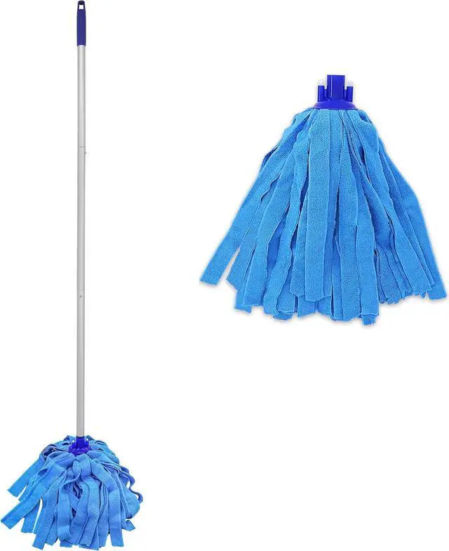 Main image of Mop, One Mop Handle with Two Blue Microfiber Cloth Mop Heads (1 Handle & 2 Mop Heads)