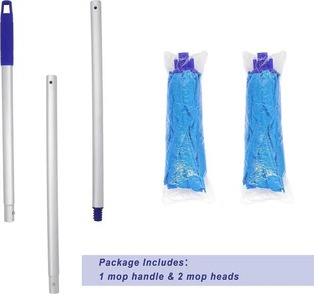 Alt view image 2 of 6 - Mop, One Mop Handle with Two Blue Microfiber Cloth Mop Heads (1 Handle & 2 Mop Heads)