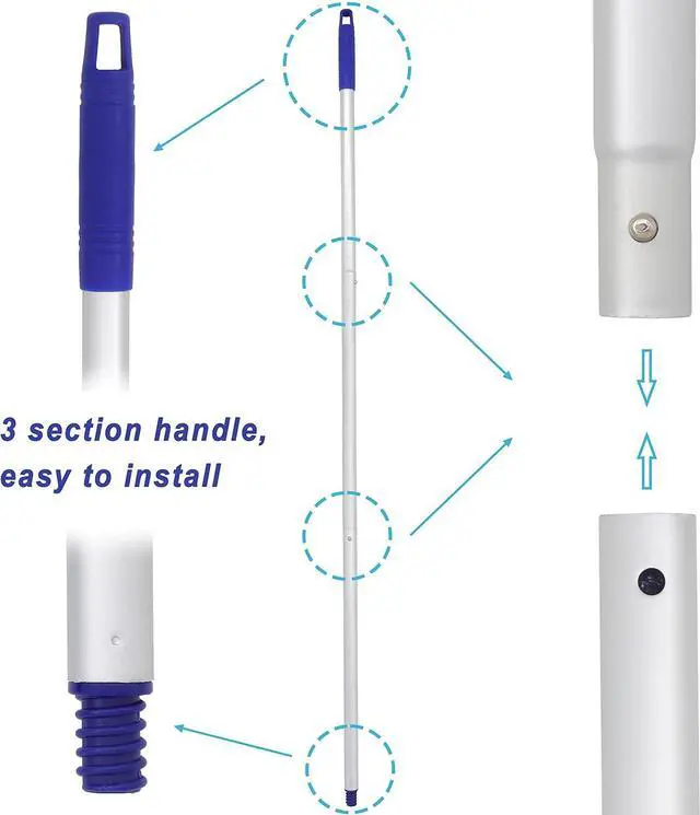 Alt view image 6 of 6 - Mop, One Mop Handle with Two Blue Microfiber Cloth Mop Heads (1 Handle & 2 Mop Heads)