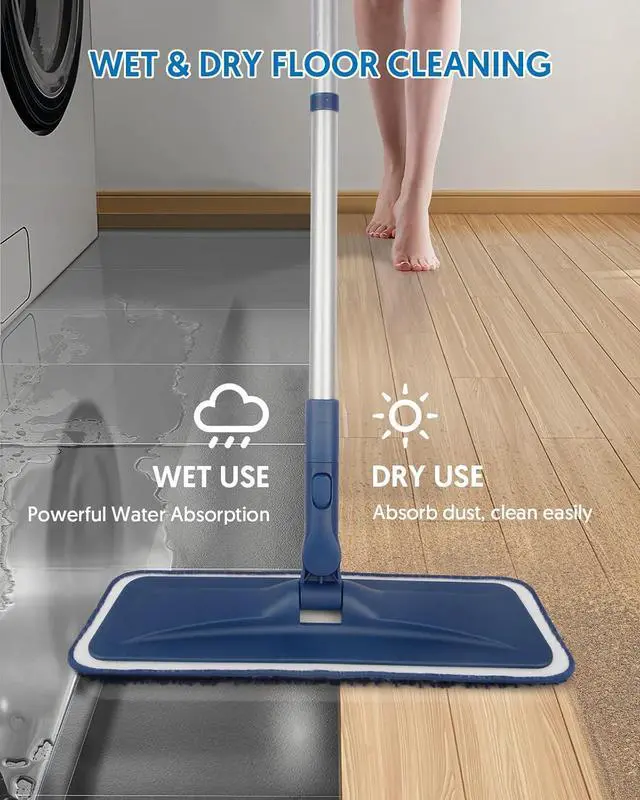 Alt view image 2 of 5 - Microfiber Mops for Floor Cleaning - BPAWA Flat Floor Mop Wet Dry Dust Mop for Hardwood Floors Laminate Wood Tile Vinyl Wall Hard Surface, Bathroom Kitchen Mop with 4 Reusable Washable Chenille Pads