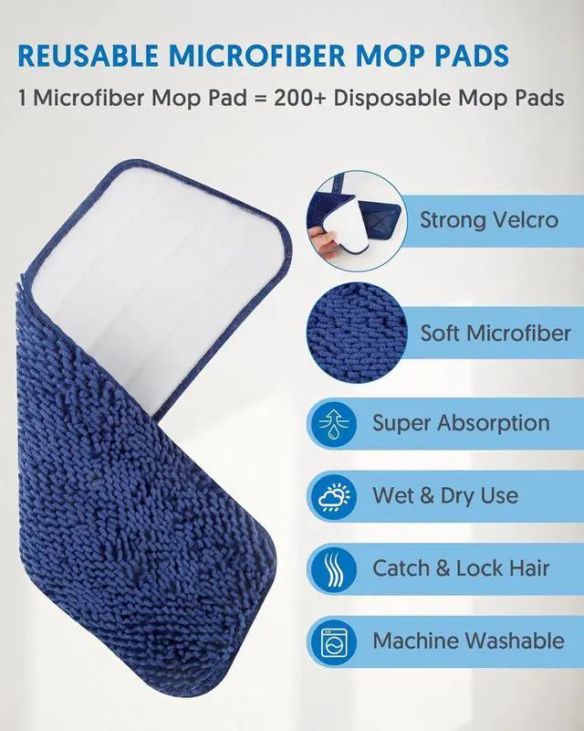 Alt view image 3 of 5 - Microfiber Mops for Floor Cleaning - BPAWA Flat Floor Mop Wet Dry Dust Mop for Hardwood Floors Laminate Wood Tile Vinyl Wall Hard Surface, Bathroom Kitchen Mop with 4 Reusable Washable Chenille Pads