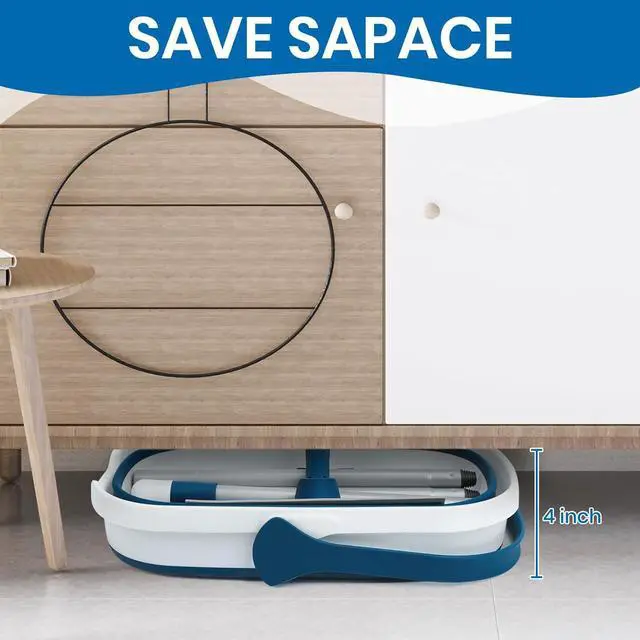 Alt view image 3 of 6 - Collapsible Mop and Bucket Set with Scrub Mop and Brush, Tile Laminate Hardwood Floor Brush and Flat Mops for Floor Cleaning, Foldable Bucket with Washable Microfiber Mop(Blue)