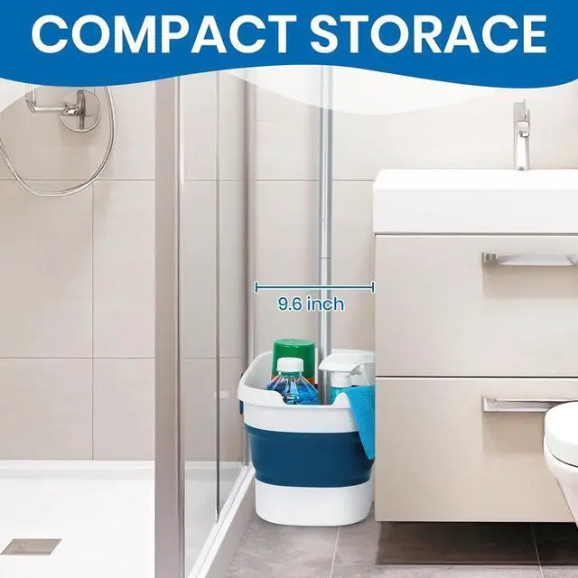 Alt view image 6 of 6 - Collapsible Mop and Bucket Set with Scrub Mop and Brush, Tile Laminate Hardwood Floor Brush and Flat Mops for Floor Cleaning, Foldable Bucket with Washable Microfiber Mop(Blue)