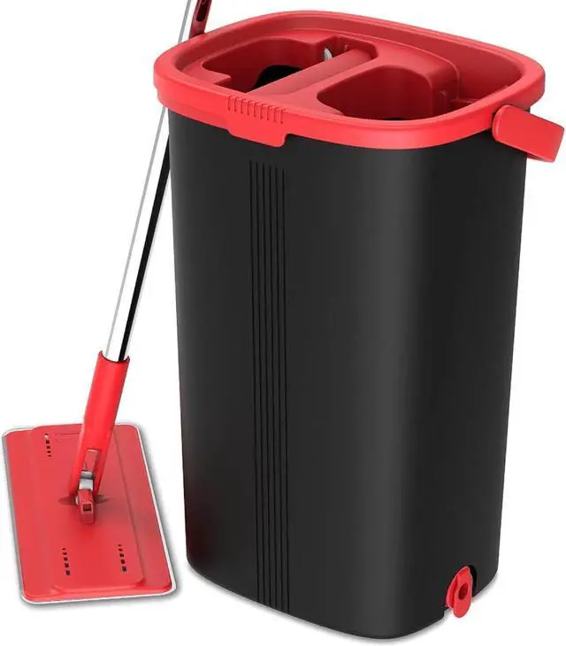 Main image of TETHYS Flat Floor Mop and Bucket Set for Professional Home Floor Cleaning System with Aluminum Handle/2-Washable Microfiber Pads Perfect Home + Kitchen Cleaner for Hardwood, Laminate, Tiles, Vinyl