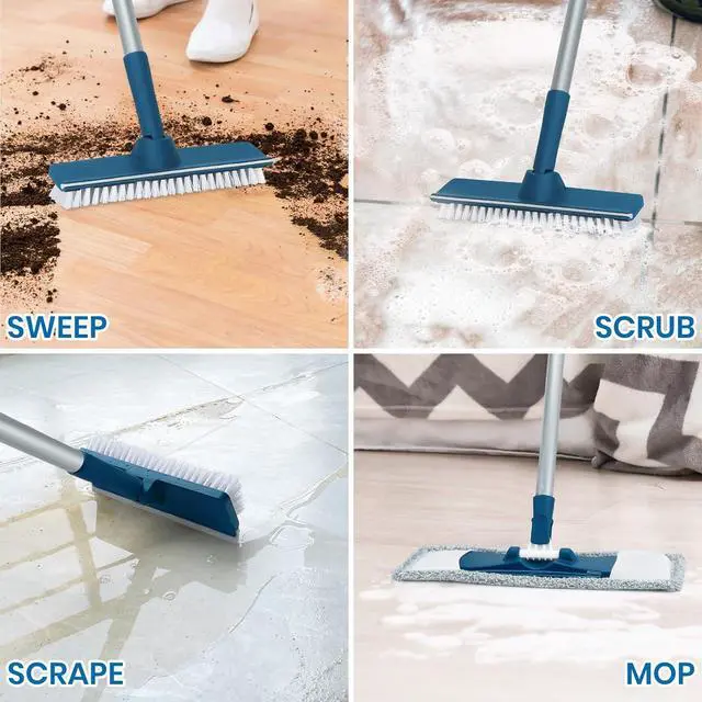 Alt view image 5 of 6 - Collapsible Mop and Bucket Set with Scrub Mop and Brush, Tile Laminate Hardwood Floor Brush and Flat Mops for Floor Cleaning, Foldable Bucket with Washable Microfiber Mop(Blue)