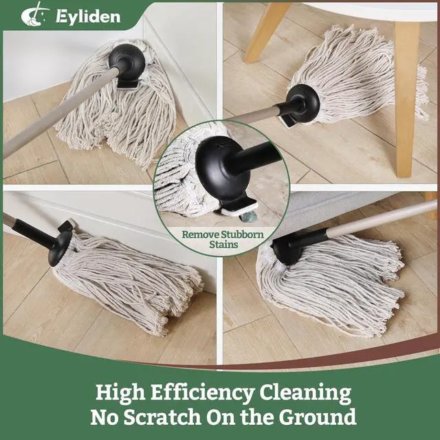 Alt view image 3 of 7 - Eyliden String Mop with 2 Reusable Mop Heads, Non-Touch Replacement, Adjustable Cotton Mops for Floor Cleaning, No-Scratch Absorbent Classic Mop for Tile Concrete Wood Floor Kitchen Bathroom