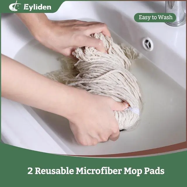 Alt view image 6 of 7 - Eyliden String Mop with 2 Reusable Mop Heads, Non-Touch Replacement, Adjustable Cotton Mops for Floor Cleaning, No-Scratch Absorbent Classic Mop for Tile Concrete Wood Floor Kitchen Bathroom
