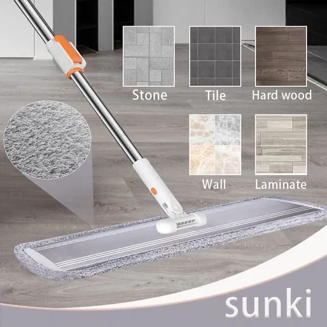 Alt view image 3 of 5 - Microfiber Mop 32 inch Flat mop Commercial Mop Large Wide mop for Hardwood Laminate Tile Floor Cleaning 360 Rotating Dust Wet Mop with Stainless Steel Handle 4 Reusable Mop Pads