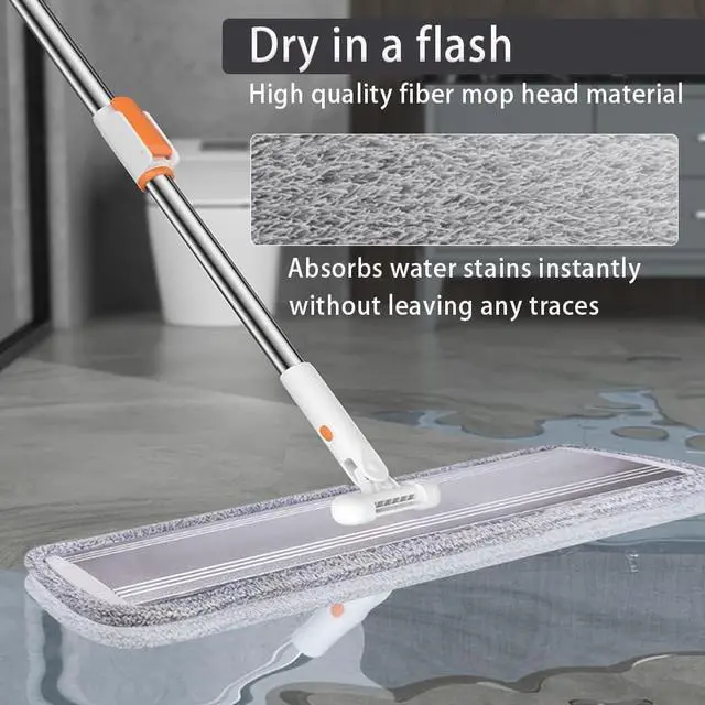 Alt view image 4 of 5 - Microfiber Mop 32 inch Flat mop Commercial Mop Large Wide mop for Hardwood Laminate Tile Floor Cleaning 360 Rotating Dust Wet Mop with Stainless Steel Handle 4 Reusable Mop Pads