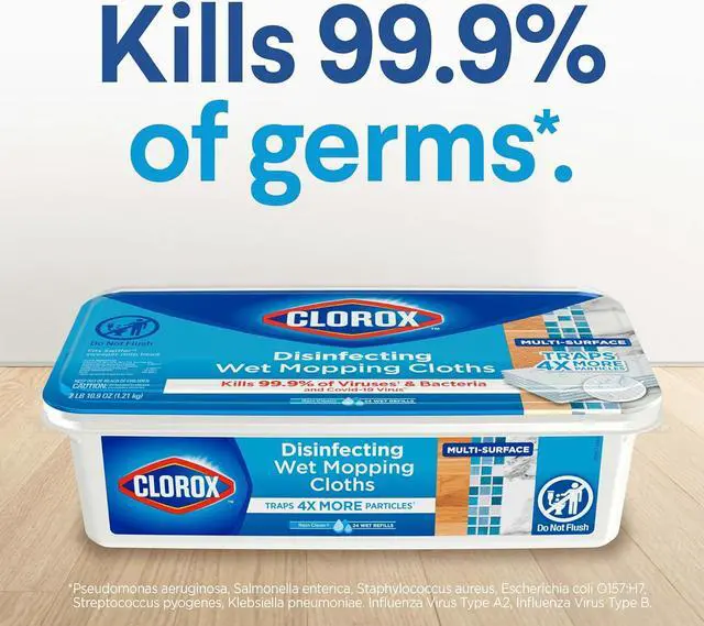 Alt view image 2 of 7 - Clorox Disinfecting Wet Mop Pad, Disposable Mop Heads, Multi-Surface Floor Wipes, Rain Clean, 2 Packs, 24 Wet Refills Per Pack (Package May Vary)