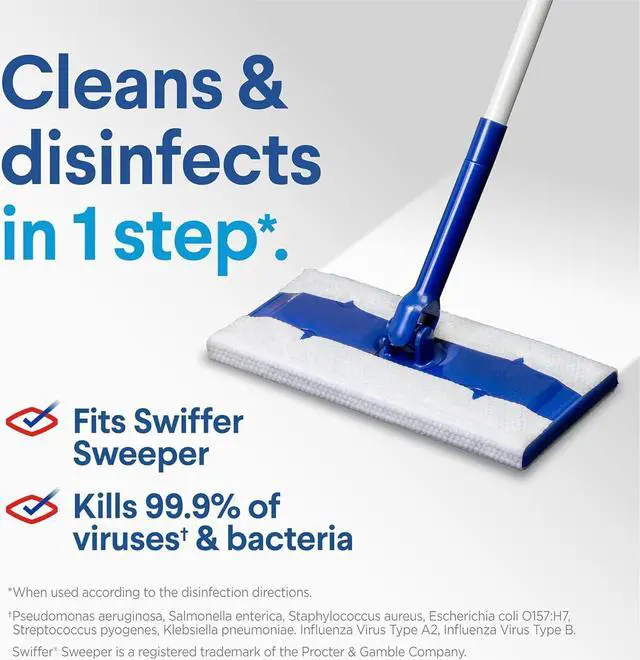 Alt view image 3 of 7 - Clorox Disinfecting Wet Mop Pad, Disposable Mop Heads, Multi-Surface Floor Wipes, Rain Clean, 2 Packs, 24 Wet Refills Per Pack (Package May Vary)