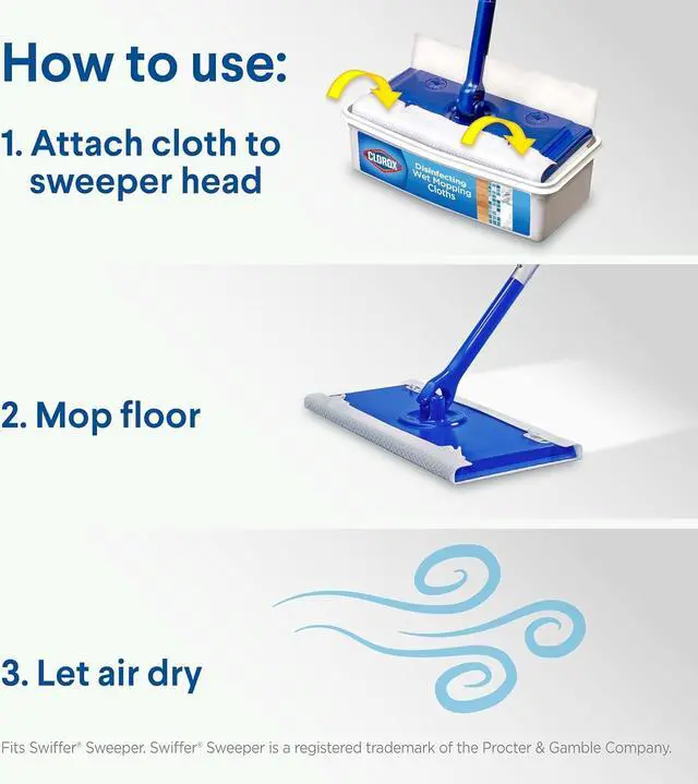 Alt view image 4 of 7 - Clorox Disinfecting Wet Mop Pad, Disposable Mop Heads, Multi-Surface Floor Wipes, Rain Clean, 2 Packs, 24 Wet Refills Per Pack (Package May Vary)