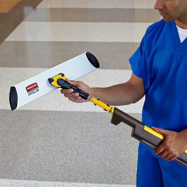 Alt view image 6 of 7 - Rubbermaid Commercial Products Executive HYGEN Mop Quick-Connect Frame for Wet/Dry Microfiber Mopping, Fits 18in Mop Pads, Silver/Black (1863893), handle not included