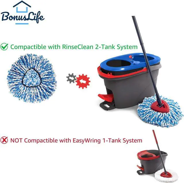 Alt view image 2 of 4 - BonusLife 4 Pack Mop Refills and 1 Head Base Part for O-Ceda RinseClean Spin 2-Tank System - Easy Cleaning Microfiber Replacement