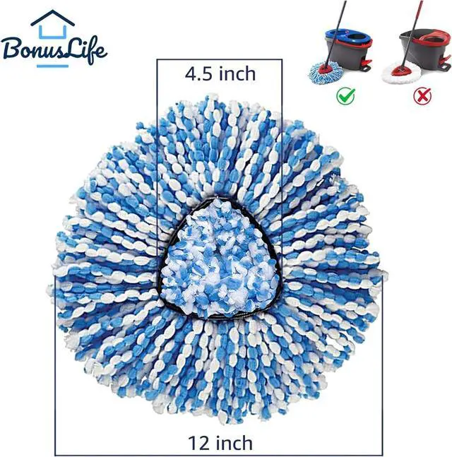 Alt view image 3 of 4 - BonusLife 4 Pack Mop Refills and 1 Head Base Part for O-Ceda RinseClean Spin 2-Tank System - Easy Cleaning Microfiber Replacement