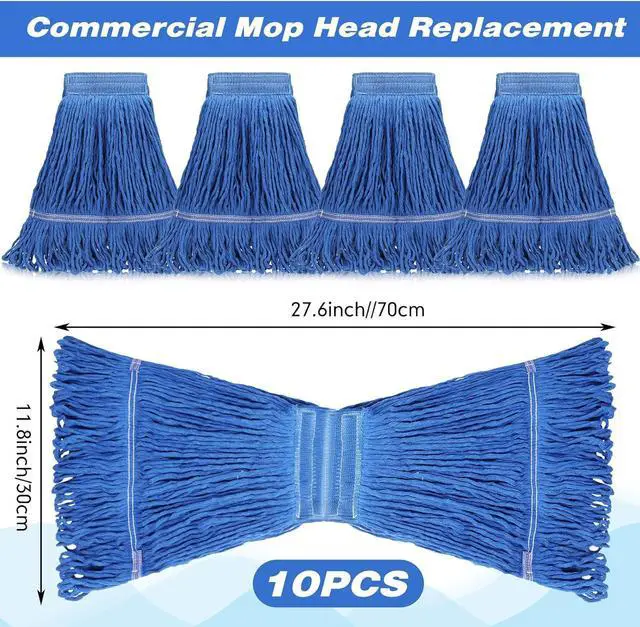 Alt view image 2 of 6 - 10 Pcs Commercial Mop Head Replacement Floor Cleaning Wet Mop Heads Wet Mop Head Refills Heavy Duty Commercial Mop Refills General Cleaning Mop Refills for Industrial Commercial Cleaning (Blue)