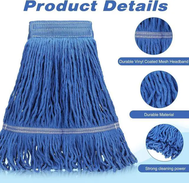 Alt view image 3 of 6 - 10 Pcs Commercial Mop Head Replacement Floor Cleaning Wet Mop Heads Wet Mop Head Refills Heavy Duty Commercial Mop Refills General Cleaning Mop Refills for Industrial Commercial Cleaning (Blue)