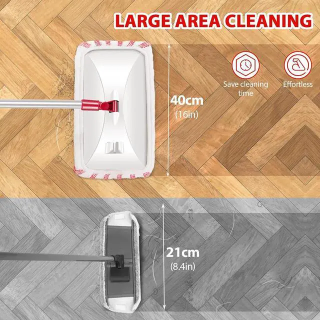 Alt view image 2 of 7 - MASTERTOP Microfiber Mop, Extra Large Dust Mop with 5 Pads for Wet & Dry Use, 16'' Mops for Hardwood Laminate, Tile, Vinyl Floors,5 Microfiber Refills, 1 Cleaning Scraper