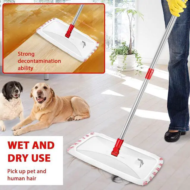 Alt view image 3 of 7 - MASTERTOP Microfiber Mop, Extra Large Dust Mop with 5 Pads for Wet & Dry Use, 16'' Mops for Hardwood Laminate, Tile, Vinyl Floors,5 Microfiber Refills, 1 Cleaning Scraper
