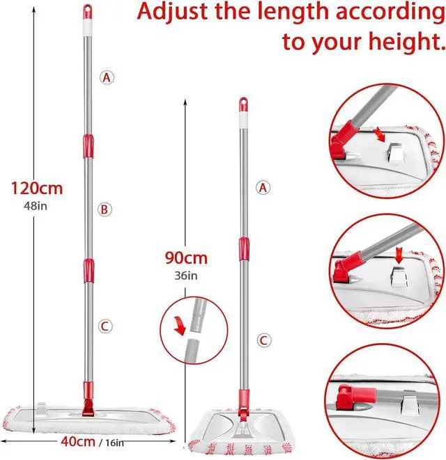 Alt view image 6 of 7 - MASTERTOP Microfiber Mop, Extra Large Dust Mop with 5 Pads for Wet & Dry Use, 16'' Mops for Hardwood Laminate, Tile, Vinyl Floors,5 Microfiber Refills, 1 Cleaning Scraper