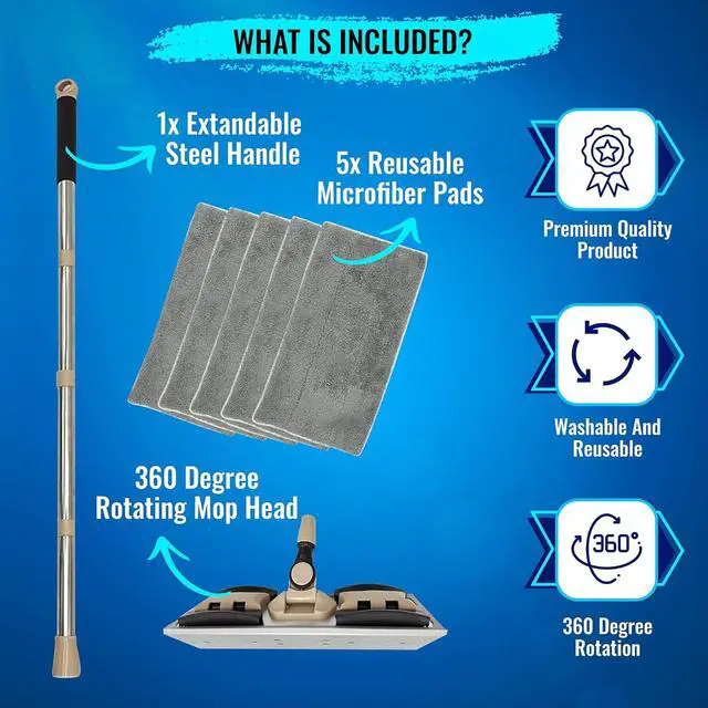 Alt view image 3 of 6 - MAYSHINE Microfiber Hardwood Floor Wet and Dry Dust Mop w/ 5 Reusable Pads, 360 Spin Mop System | Use on Wood, Tile, Laminate, Vinyl and More | Flat Mop with 60" Extendable Stainless Steel Handle