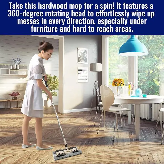 Alt view image 6 of 6 - MAYSHINE Microfiber Hardwood Floor Wet and Dry Dust Mop w/ 5 Reusable Pads, 360 Spin Mop System | Use on Wood, Tile, Laminate, Vinyl and More | Flat Mop with 60" Extendable Stainless Steel Handle