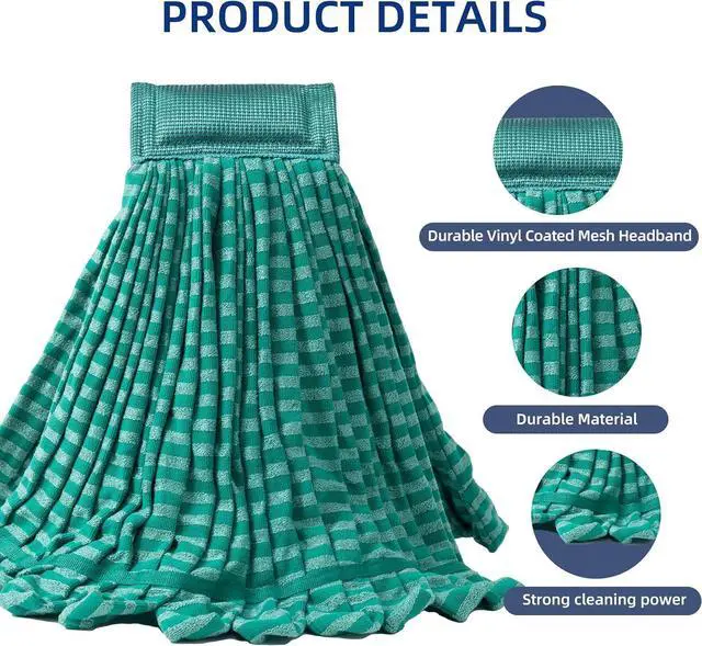 Alt view image 4 of 6 - 2 Pack Large Microfiber Tube Mop Heads,6 inch,Heavy Duty Mop Head,Highly Absorbent,Commercial Mop Head Replacement,Wet Mop Heads Replacement,for Hardwood, Tile, Laminate Floors,Green