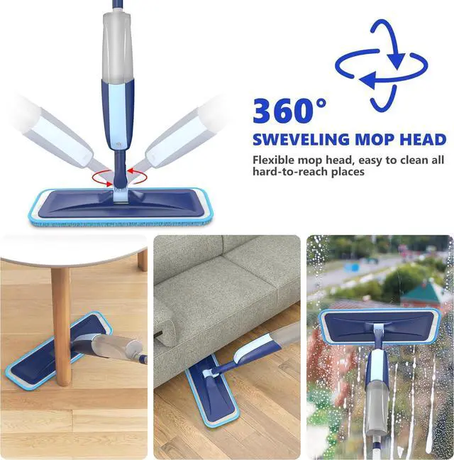 Alt view image 3 of 6 - Microfiber Wet Spray Mops for Hardwood Floor Cleaning, Dry Wet Dust Wood Floor Mop with 4 Reusable Washable Mop Pads Refills Fit for Swiffer Power Mop, Flat Floor Mop for Laminate Ceramic Vinyl Tile