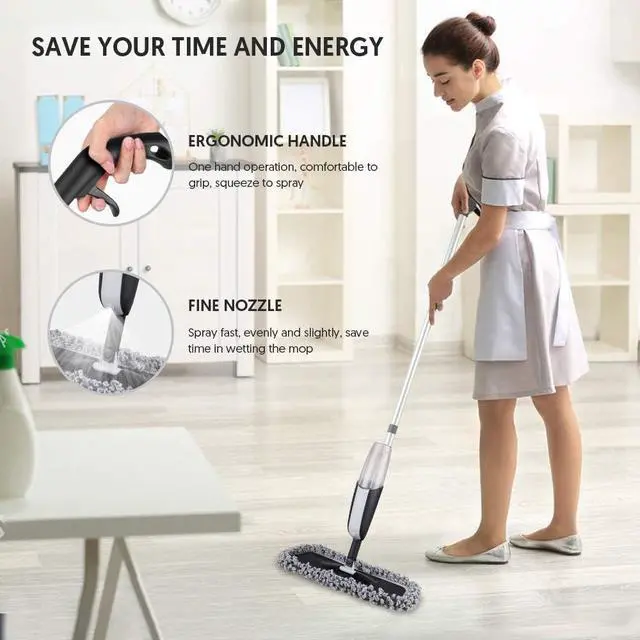 Alt view image 2 of 5 - Microfiber Spray Mop for Floor Cleaning - MANGOTIME Floor Mop Dry Wet Mop for Hardwood Laminate Tile Wood Floor Cleaning Kitchen Dust Mop with 3 Washable Pads 1 Refillable Bottle 1 Scraper