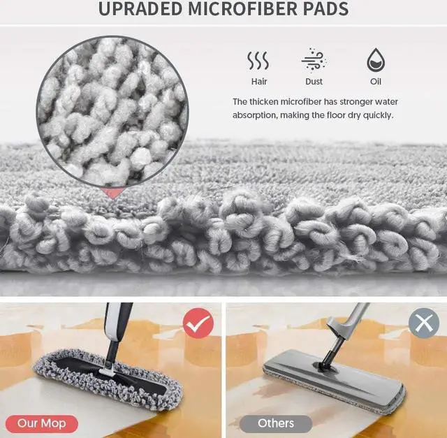 Alt view image 3 of 5 - Microfiber Spray Mop for Floor Cleaning - MANGOTIME Floor Mop Dry Wet Mop for Hardwood Laminate Tile Wood Floor Cleaning Kitchen Dust Mop with 3 Washable Pads 1 Refillable Bottle 1 Scraper