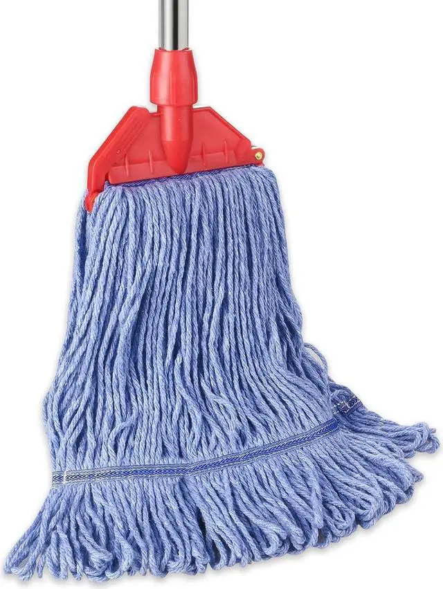 Main image of Commercial Mop with 60" Mop Handle, Heavy Duty Industrial Cotton Mops for Floor Cleaning, Looped-End String Wet Mops for Home, Kitchen, Garage, Office, Workshop, Warehouse Concrete/Tile Floor