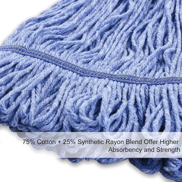 Alt view image 4 of 7 - Commercial Mop with 60" Mop Handle, Heavy Duty Industrial Cotton Mops for Floor Cleaning, Looped-End String Wet Mops for Home, Kitchen, Garage, Office, Workshop, Warehouse Concrete/Tile Floor