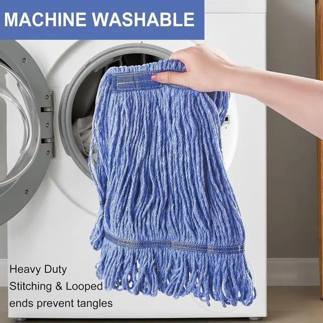 Alt view image 6 of 7 - Commercial Mop with 60" Mop Handle, Heavy Duty Industrial Cotton Mops for Floor Cleaning, Looped-End String Wet Mops for Home, Kitchen, Garage, Office, Workshop, Warehouse Concrete/Tile Floor