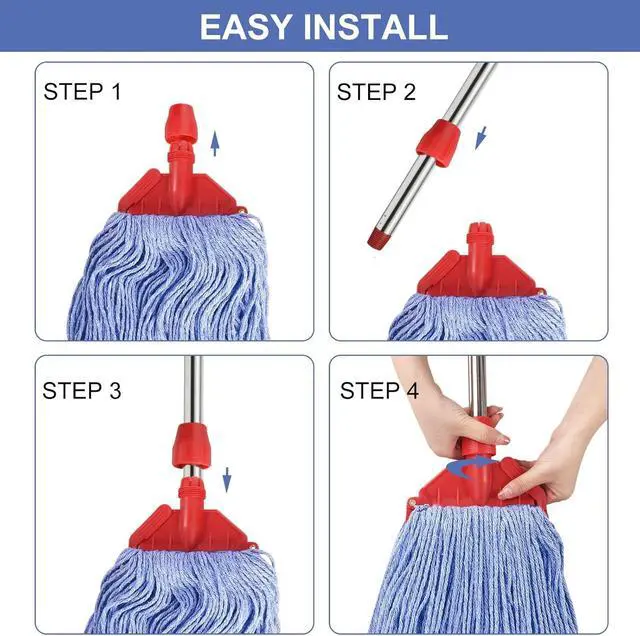 Alt view image 7 of 7 - Commercial Mop with 60" Mop Handle, Heavy Duty Industrial Cotton Mops for Floor Cleaning, Looped-End String Wet Mops for Home, Kitchen, Garage, Office, Workshop, Warehouse Concrete/Tile Floor