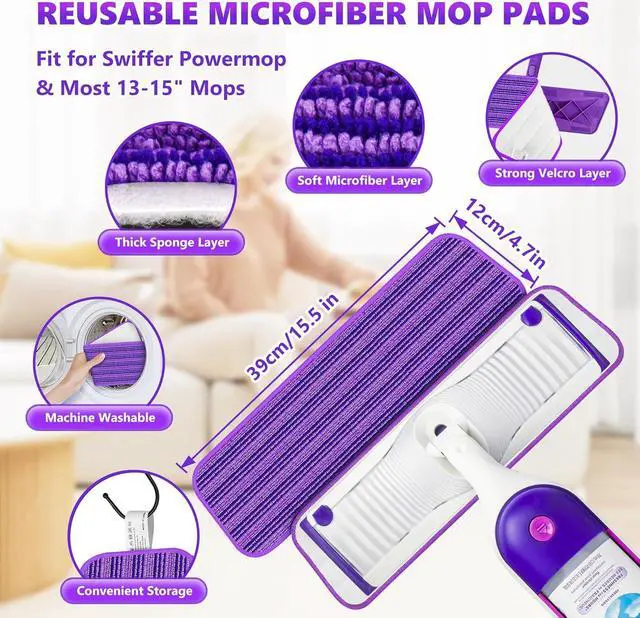 Alt view image 2 of 5 - Microfiber Mops for Floor Cleaning - BPAWA Flat Floor Mop with 4 Reusable Washable Mop Pads fit for Swiffer Powermop Kitchen Wet Dry Dust Mop for Hardwood Laminate Wood Tile Ceramic Vinyl Wall Floors