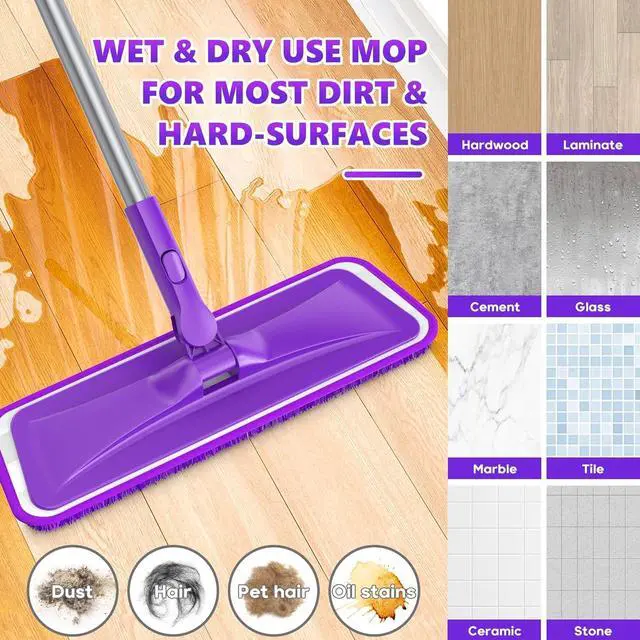 Alt view image 3 of 5 - Microfiber Mops for Floor Cleaning - BPAWA Flat Floor Mop with 4 Reusable Washable Mop Pads fit for Swiffer Powermop Kitchen Wet Dry Dust Mop for Hardwood Laminate Wood Tile Ceramic Vinyl Wall Floors